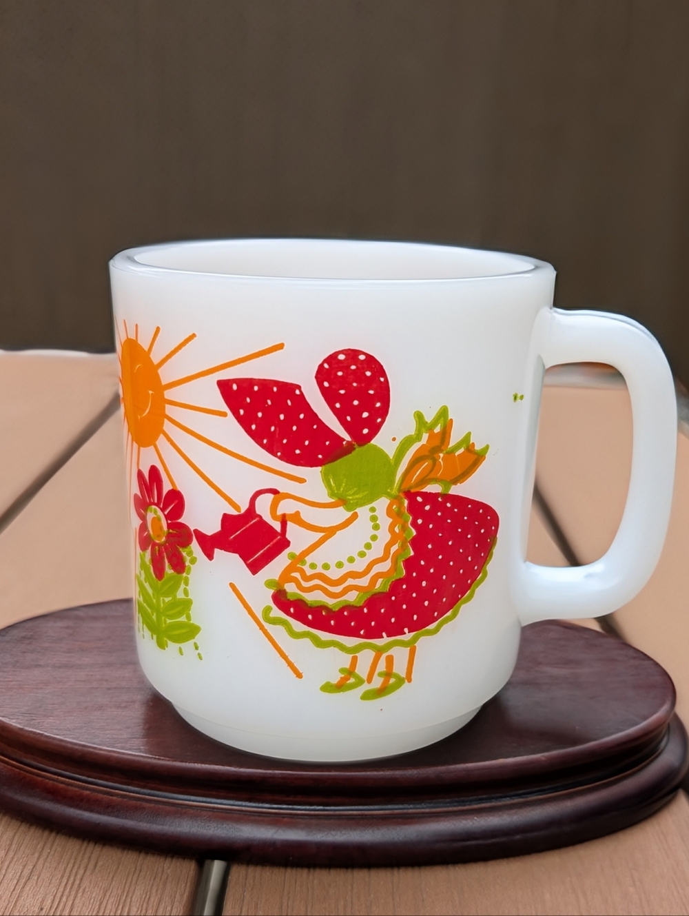 Vintage 1977 Glasbake Milk Glass Mug "Everything Grows With Love" Bonnet Girl